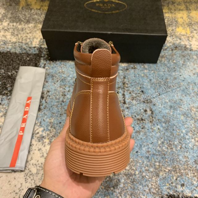 PRADA男鞋 普拉達馬丁靴 普拉達新款高幫小牛皮男鞋  hdx13534